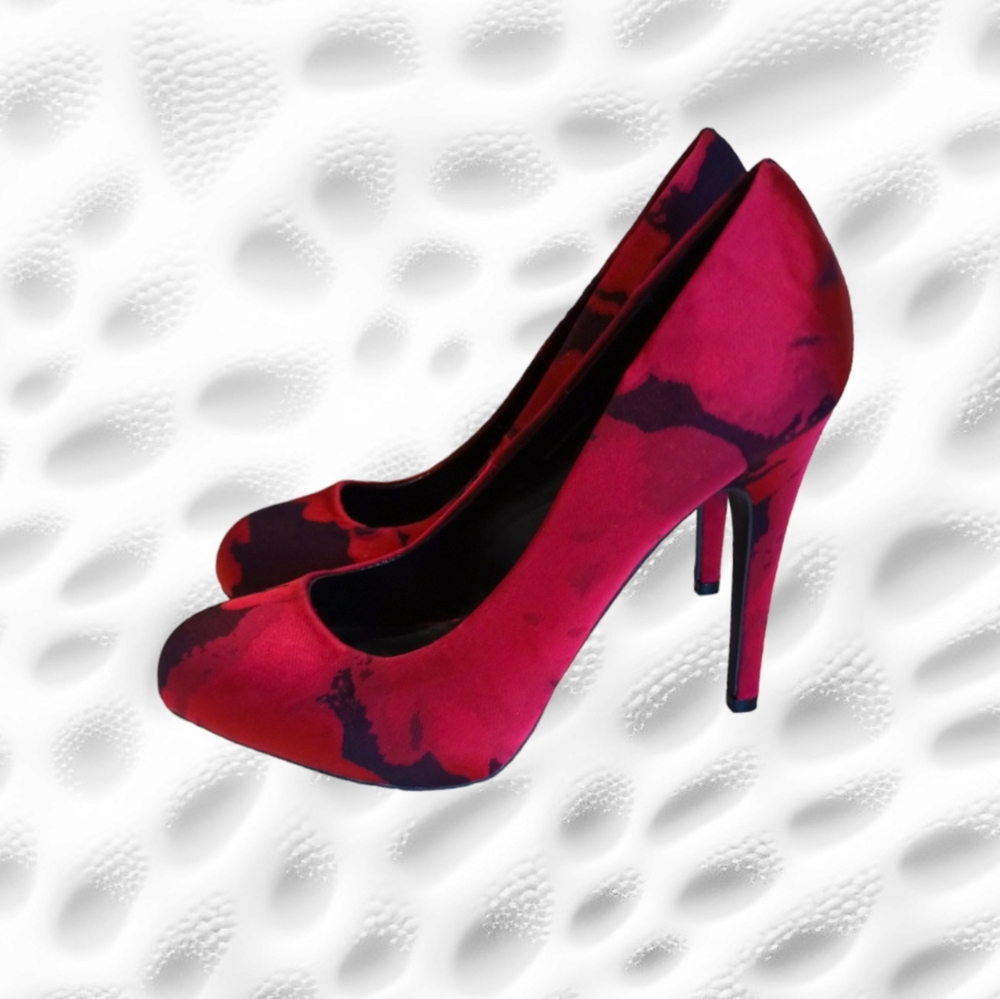 Le Château Women's Stiletto Heel Satin Pumps Red - Picture 3 of 16